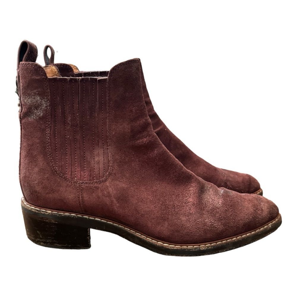 Coach Bowery Chelsea Boot Maroon Glitter Suede Western Leather Women’s Size 9.5 - Picture 2 of 13